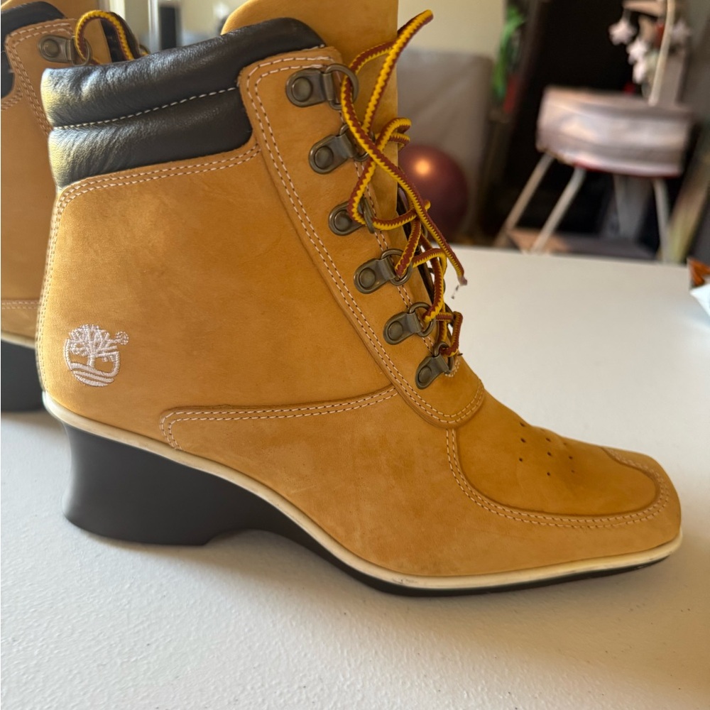Timberland Tan Heeled Boots with Black Sole